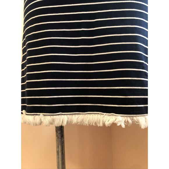 Beach Lunch Lounge NWOT Blue White Striped Short Sleeve Dress Fringe Large - Picture 4 of 8
